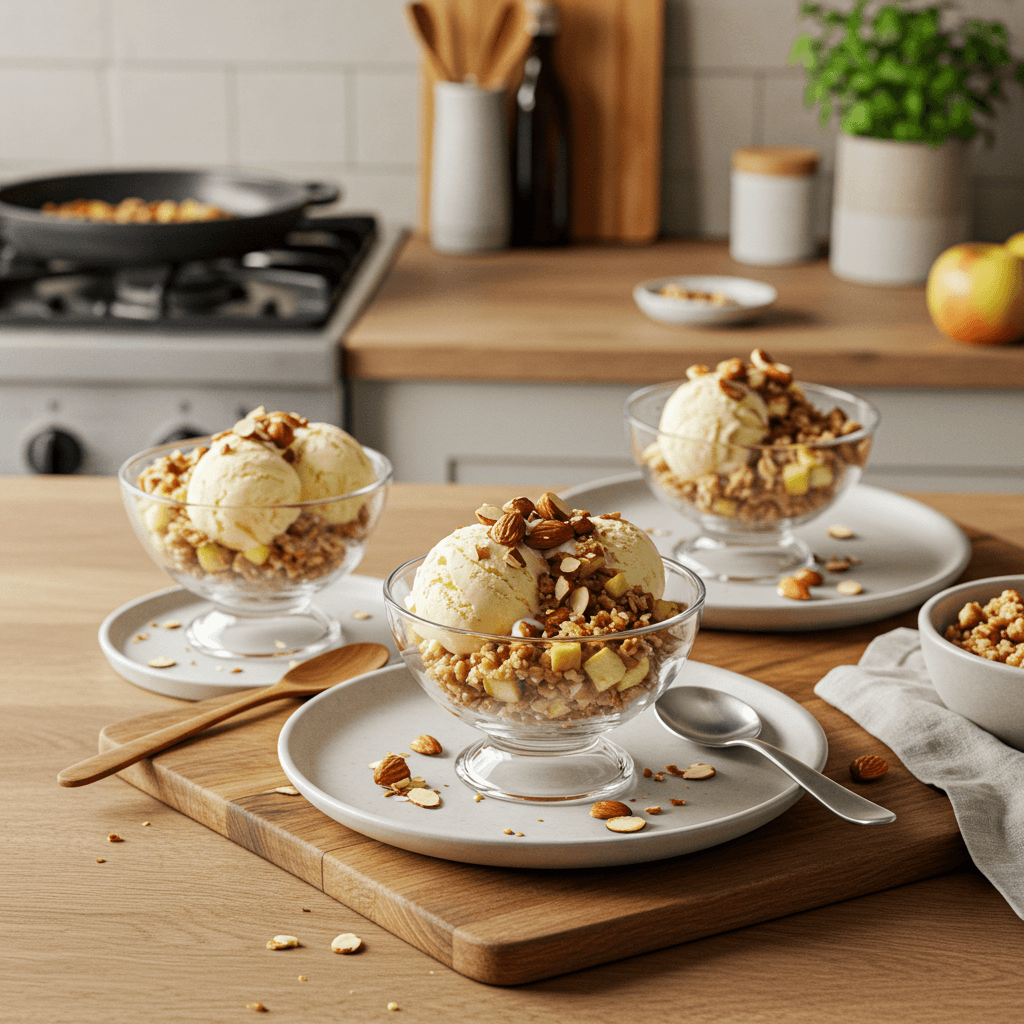 Delectable Ice Cream Parfait with Almond and Apple Crunch
