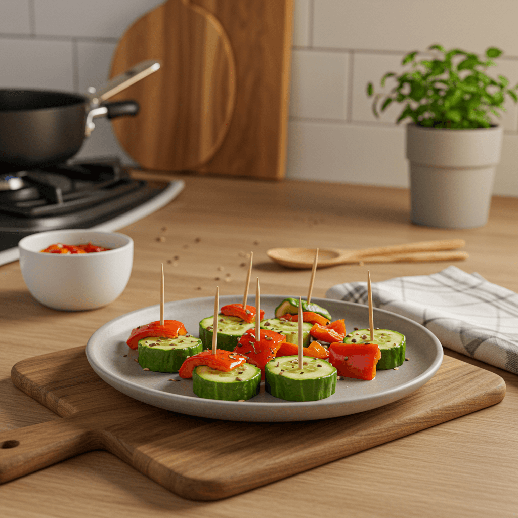 Grilled Cucumber and Red Bell Pepper Bites
