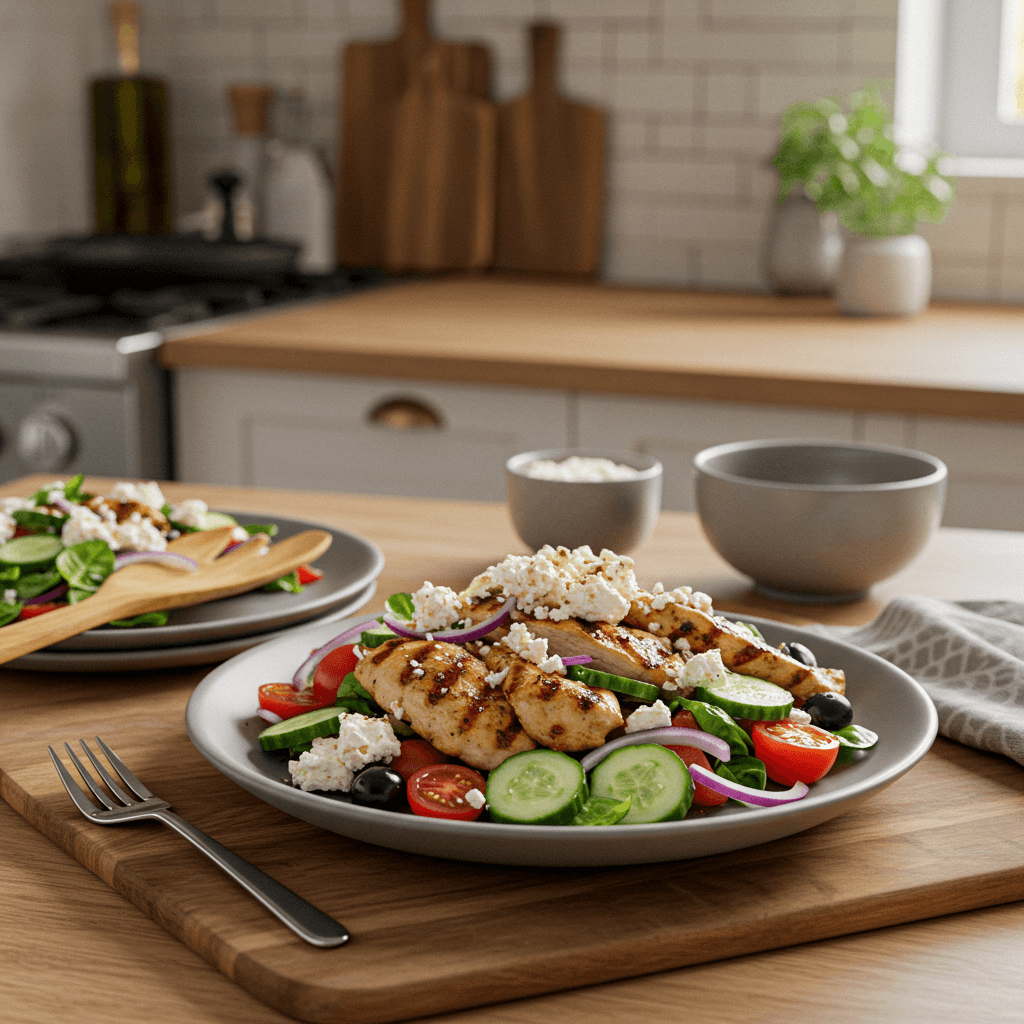 Grilled Greek Chicken Salad with Charcoal Flavor