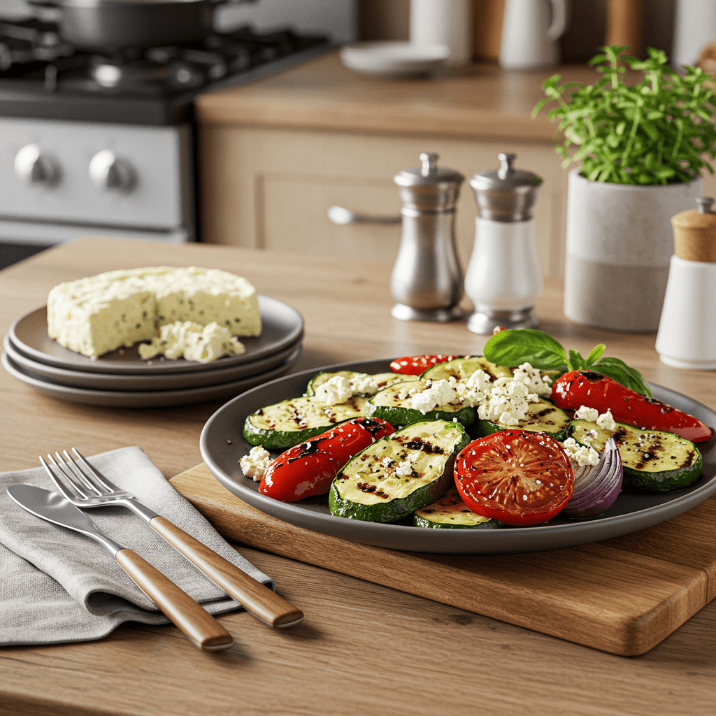 Grilled Vegetable Platter with Herbed Cheese Crumbles