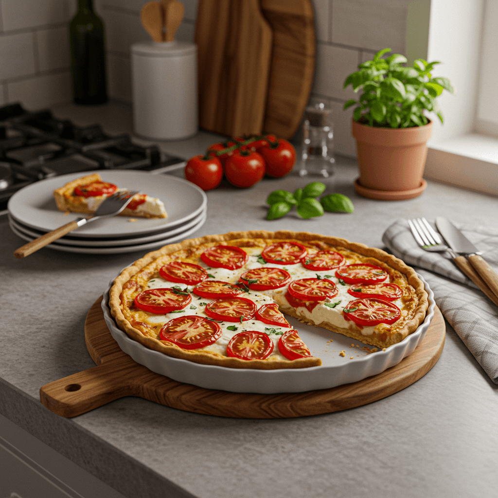 Hearty Tomato Mozzarella Cheese Tart with Herbed Crust