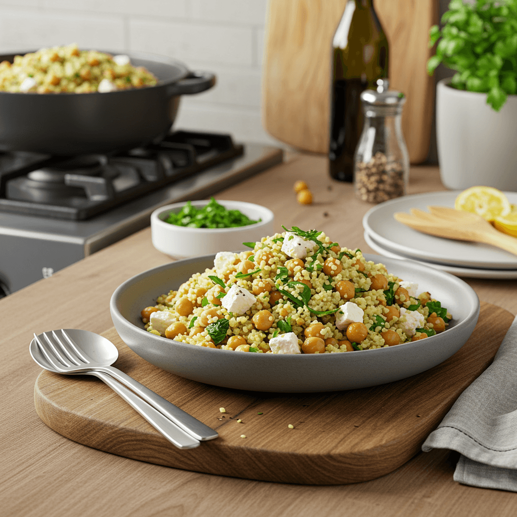 Herb-Infused Couscous with Chickpeas and Feta Delight