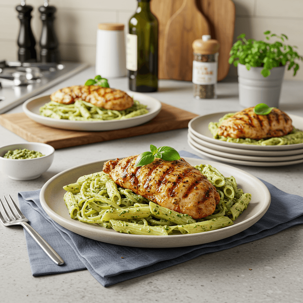 Herb-Marinated Grilled Chicken with Creamy Pesto Pasta