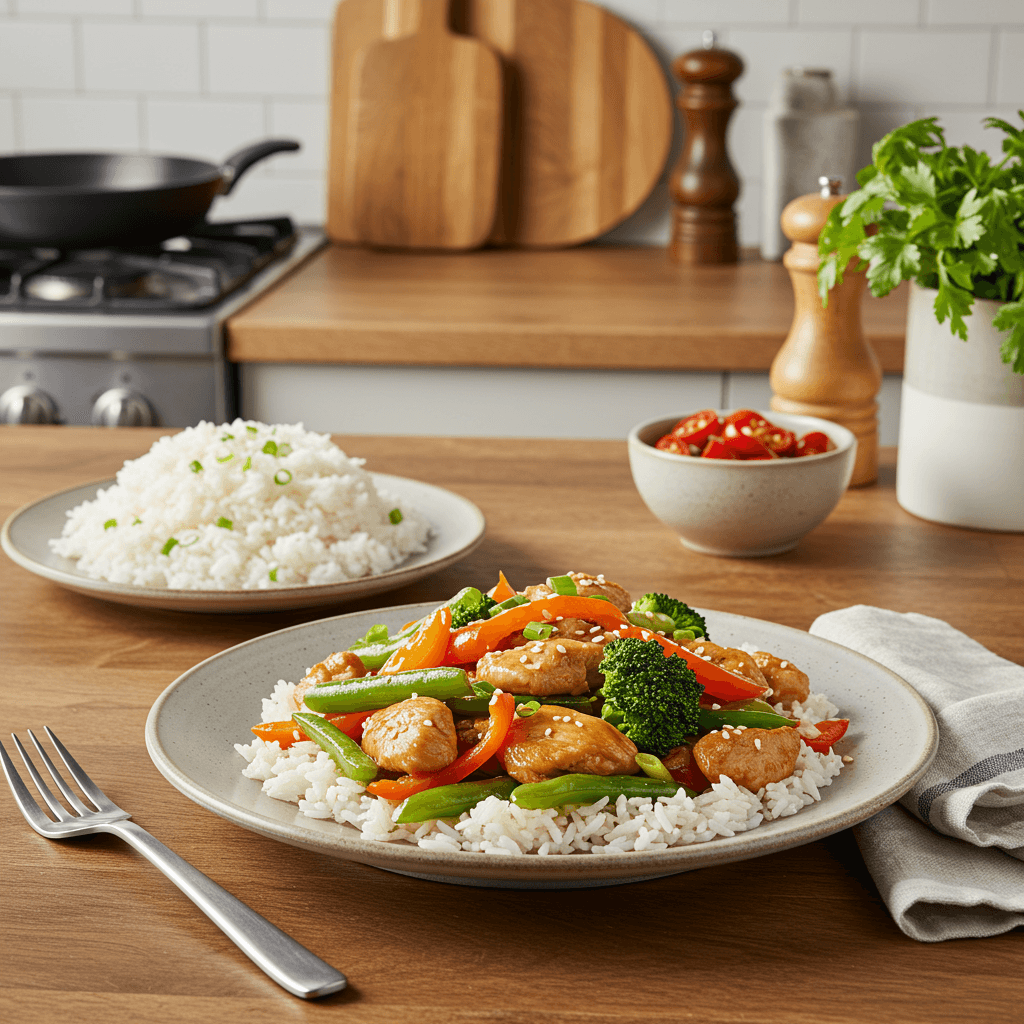 Irresistible Chicken Veggie Stir Fry with Ginger Soy Rice