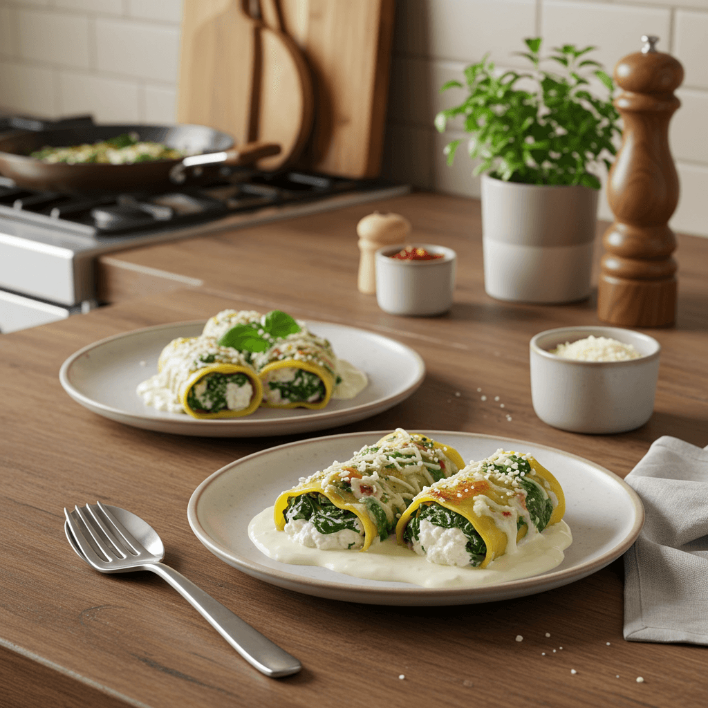 Irresistible Spinach and Ricotta Stuffed Pasta with Mozzarella Béchamel