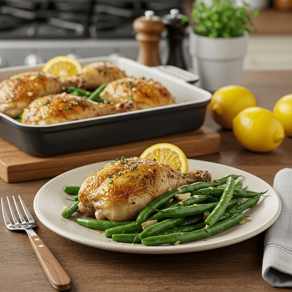 Lemon Herb-Roasted Chicken with Garlic Green Beans