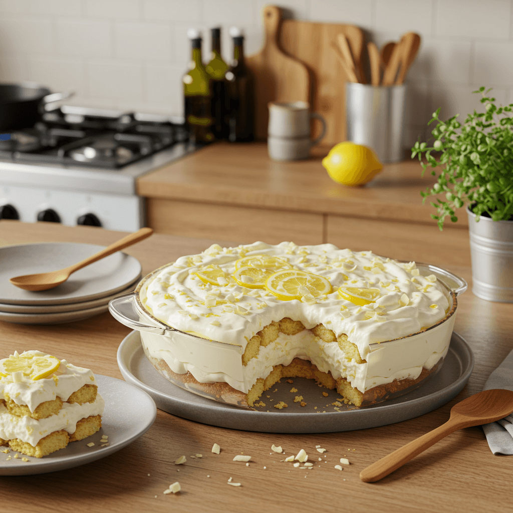 Lemon Mascarpone Tiramisu with White Chocolate Shavings