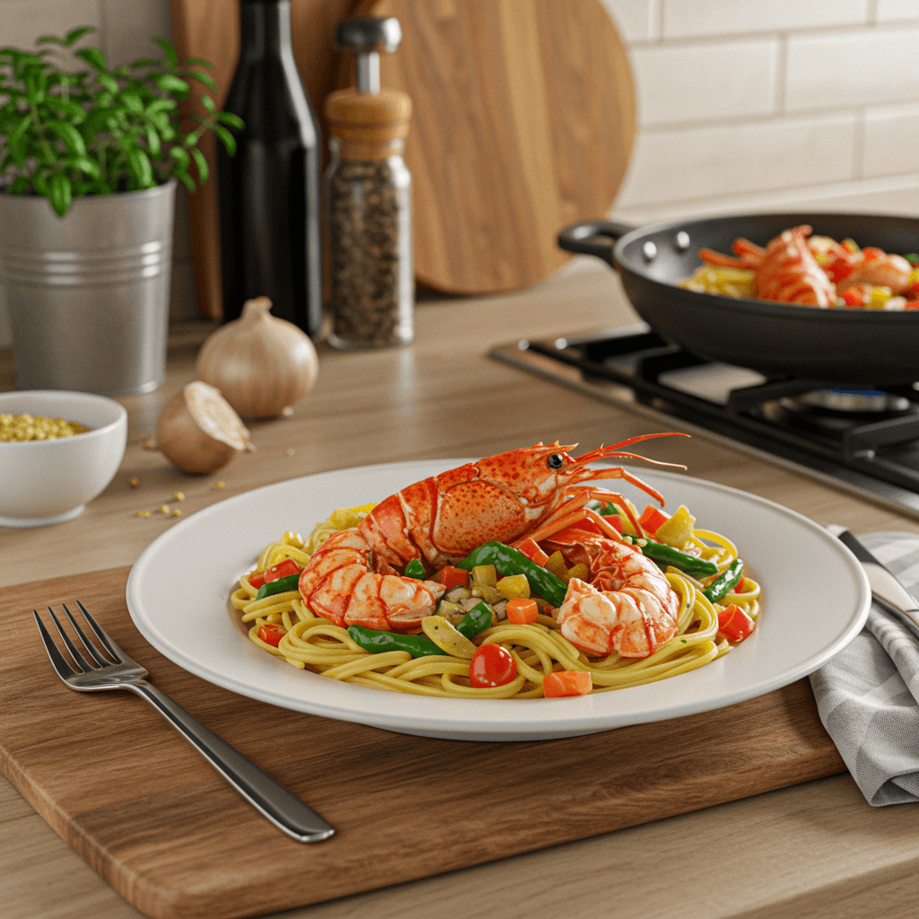 Lobster and Vegetable Medley on Semolina Pasta