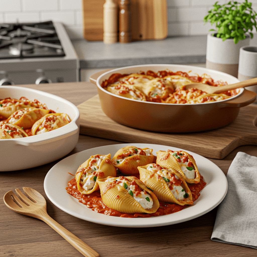Oven-Baked Cheesy Stuffed Shells with Tomato Basil Sauce