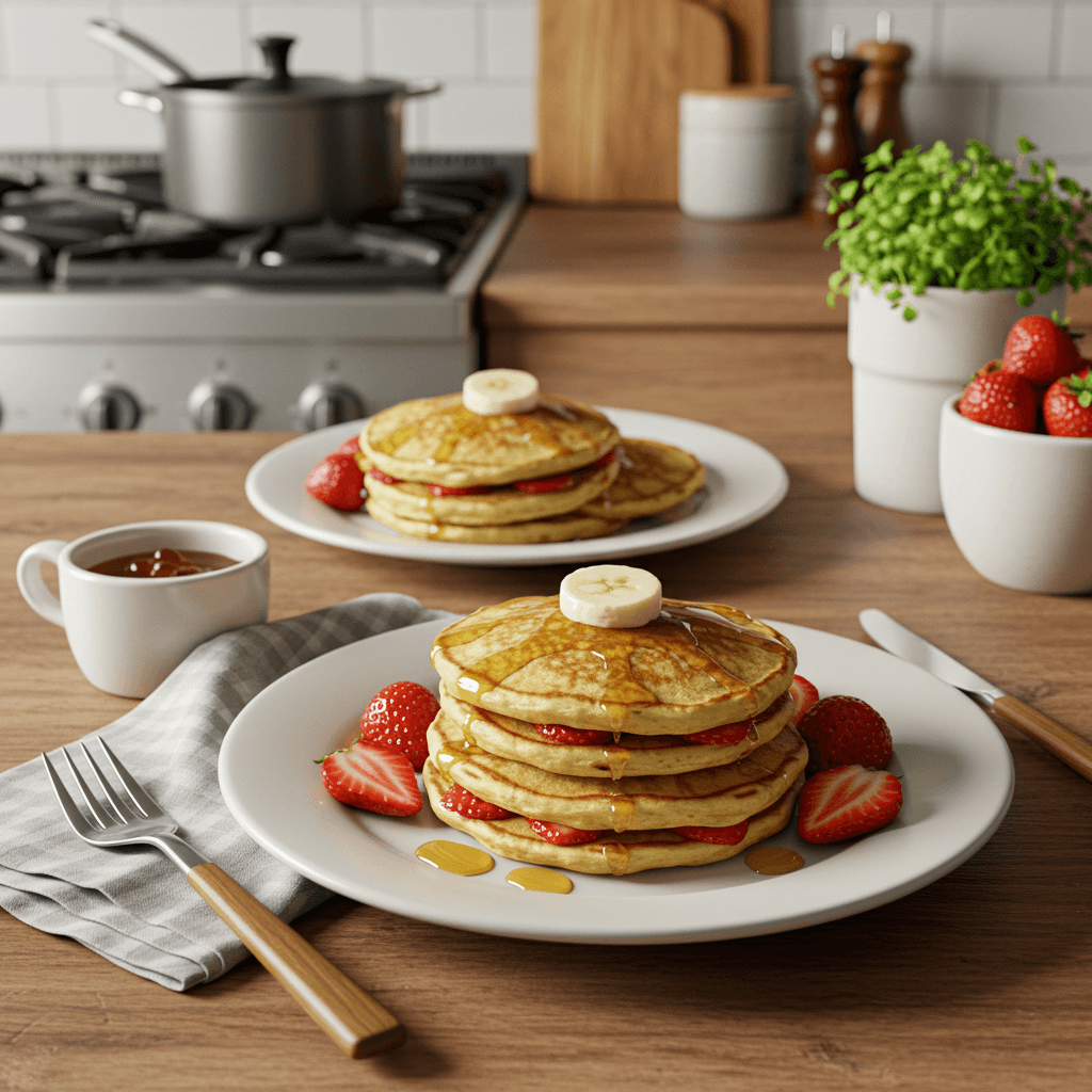 Oven-Baked Honey Vanilla Breakfast Pancakes with Fresh Strawberries
