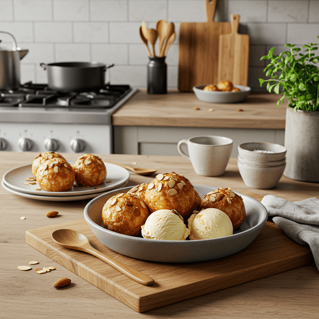 Oven-Roasted Almond Snowballs with Ice Cream Delight