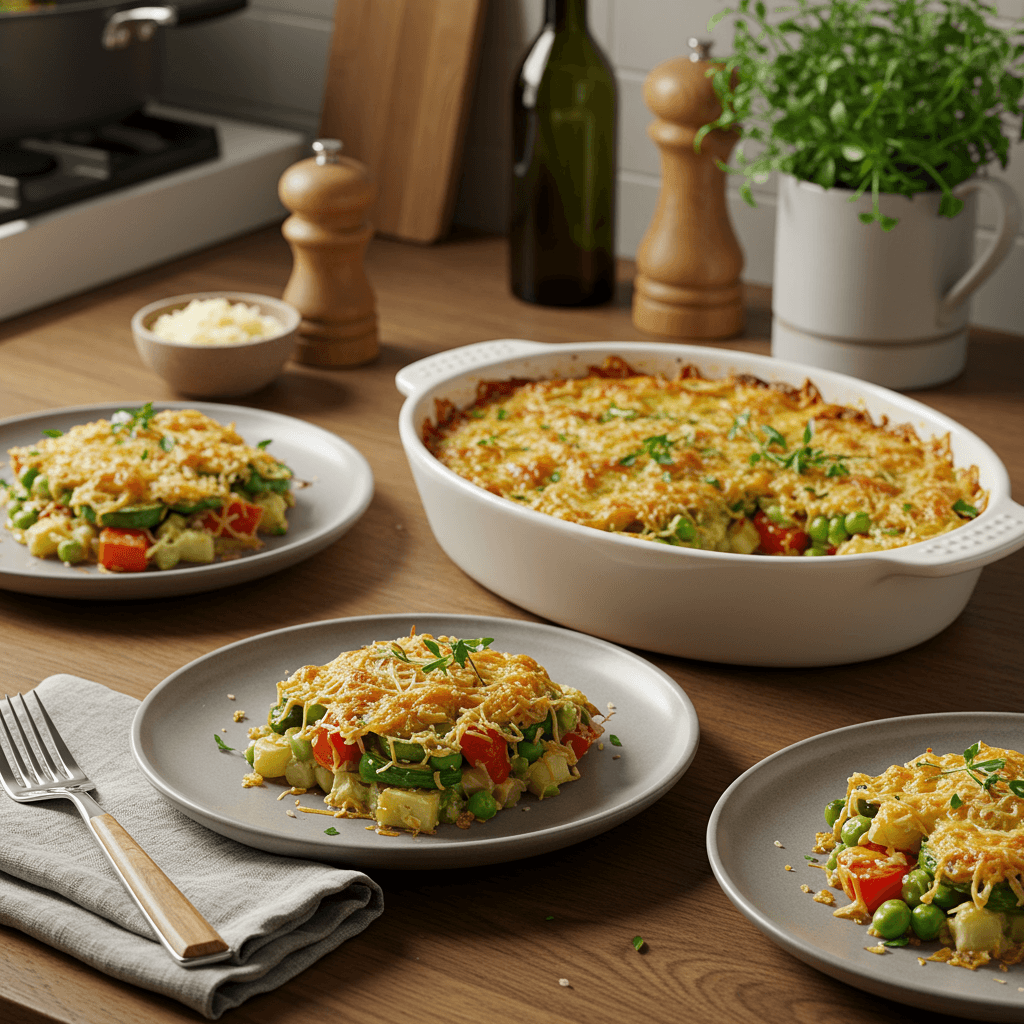 Oven-Roasted Herby Vegetable Casserole with Four-Cheese Crust