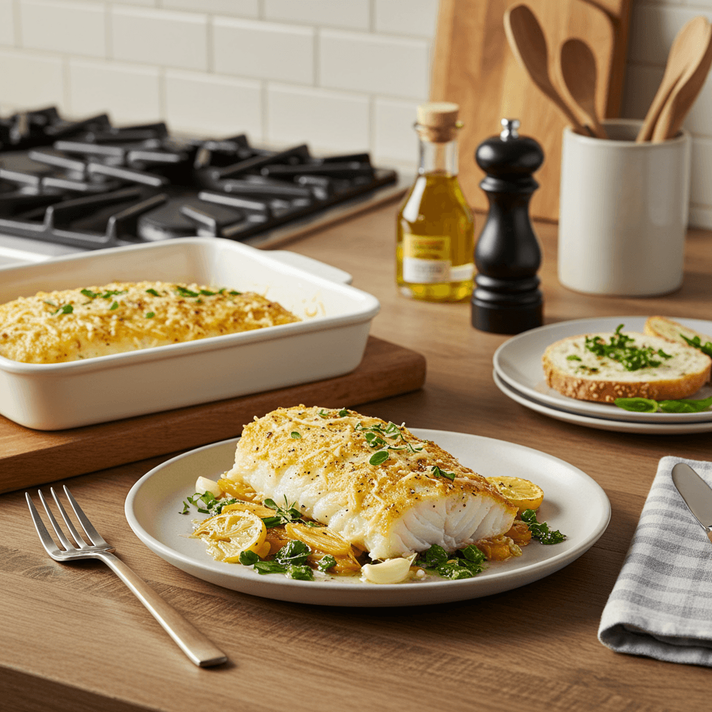 Oven-Roasted Parmesan Crusted Cod with Garlic Basil Butter