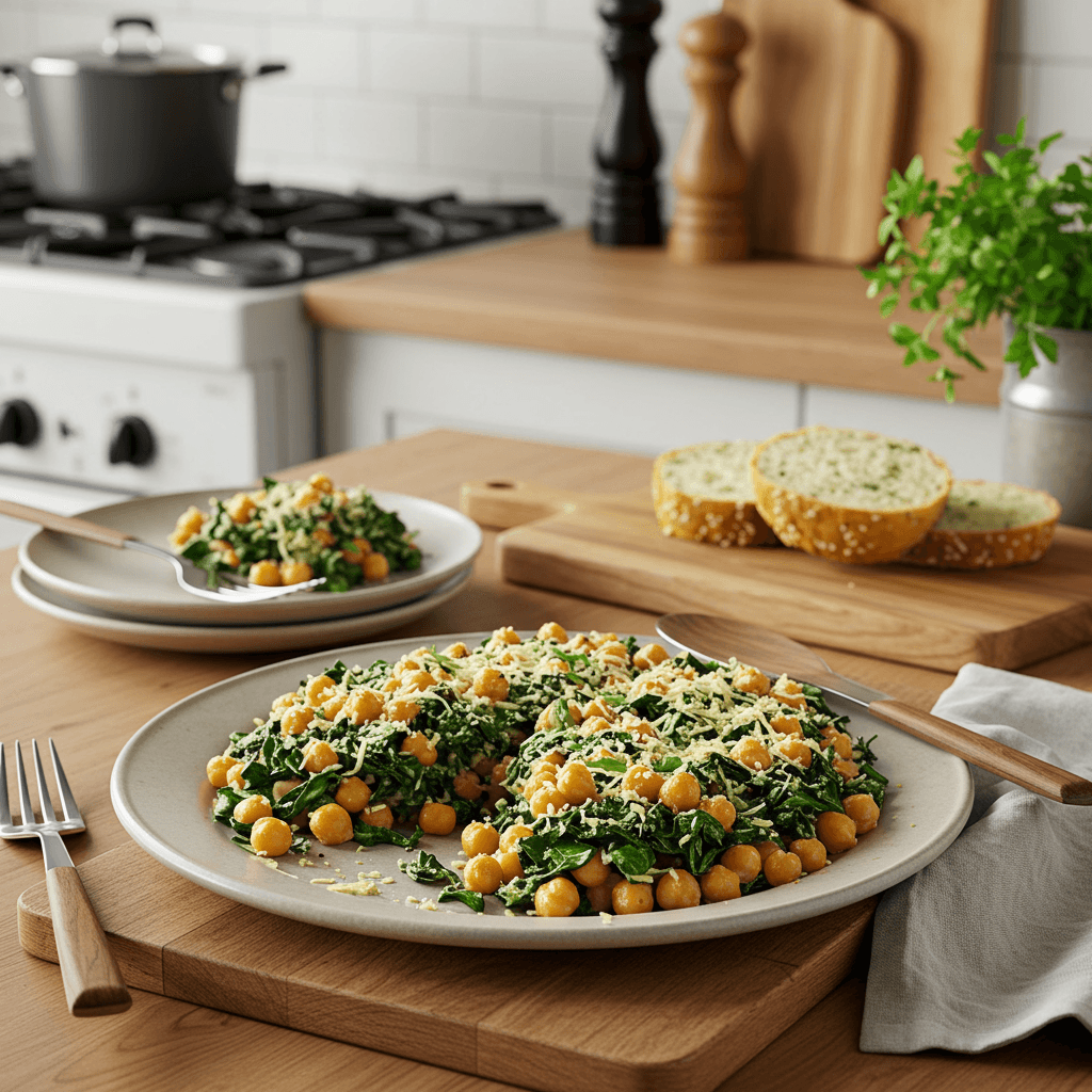Oven-Roasted Spinach and Chickpea Medley with Parmesan Crust