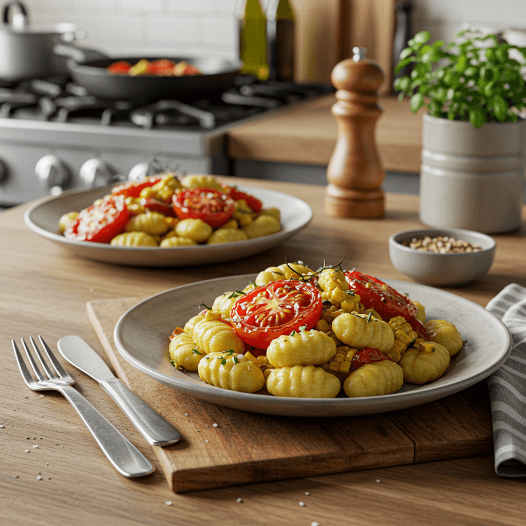Oven-Roasted Tomato and Corn Gnocchi Delight