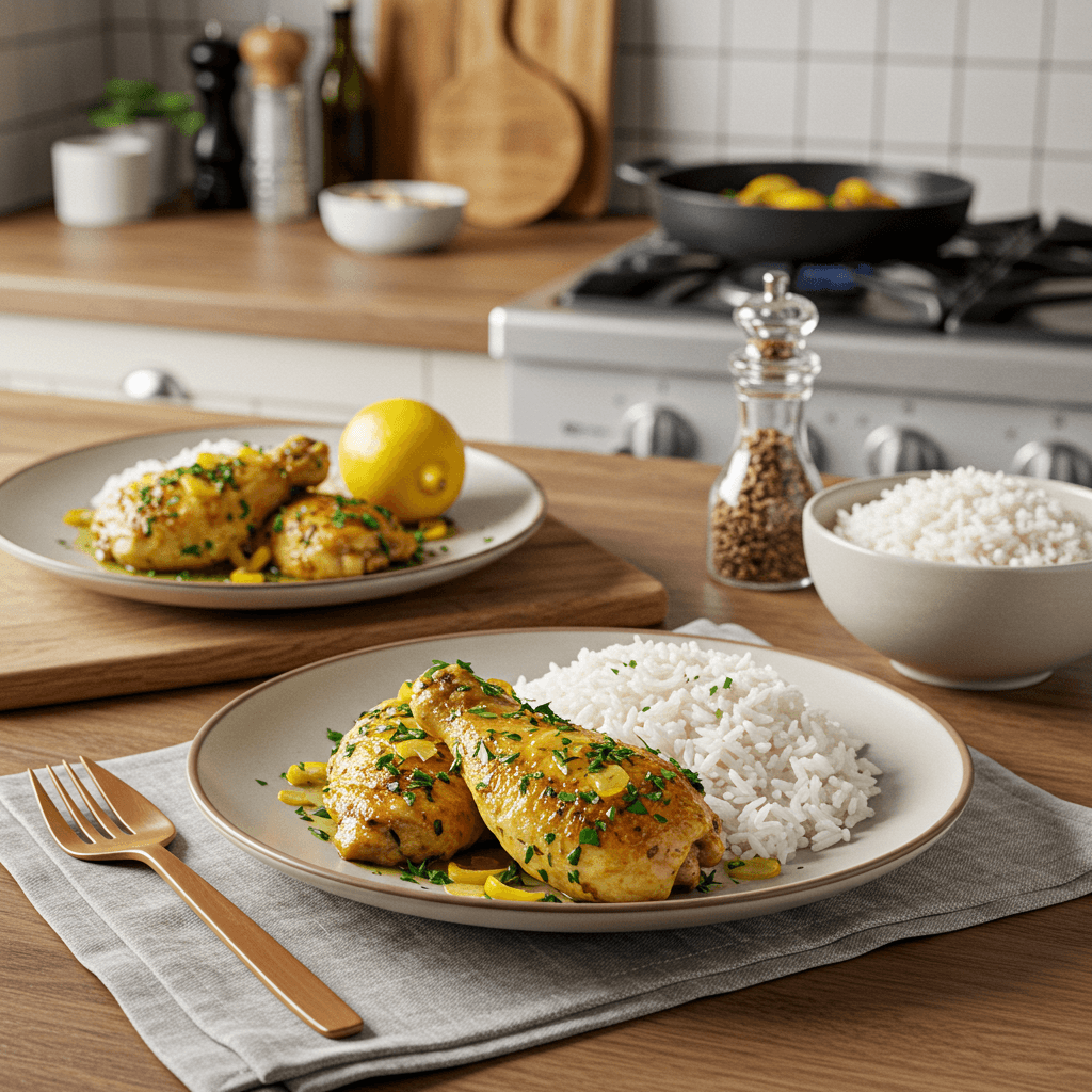 Pan-Fried Lemon Herb Chicken with Steamed Basmati Rice