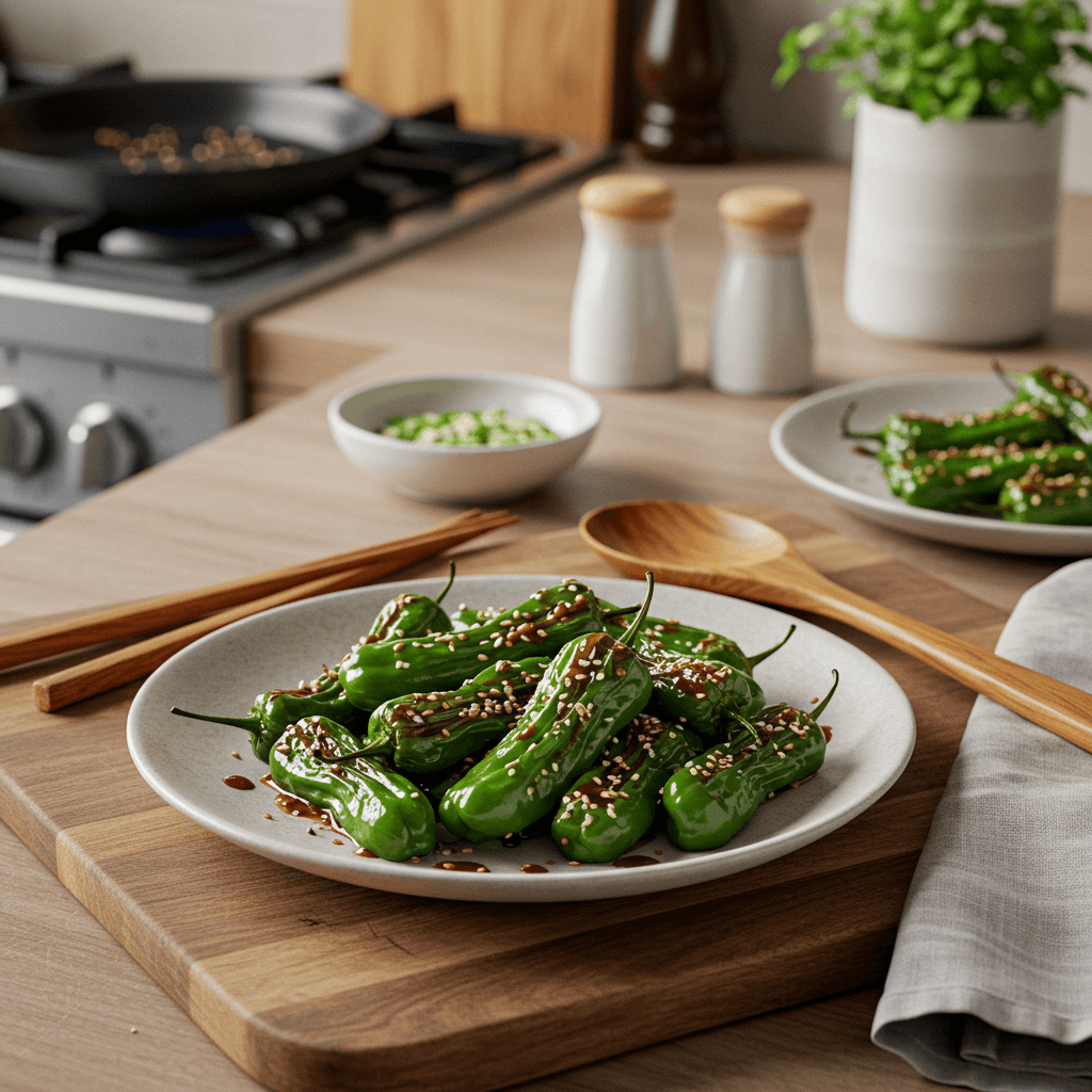 Pan-Seared Shishito Peppers with Savory Sesame Glaze