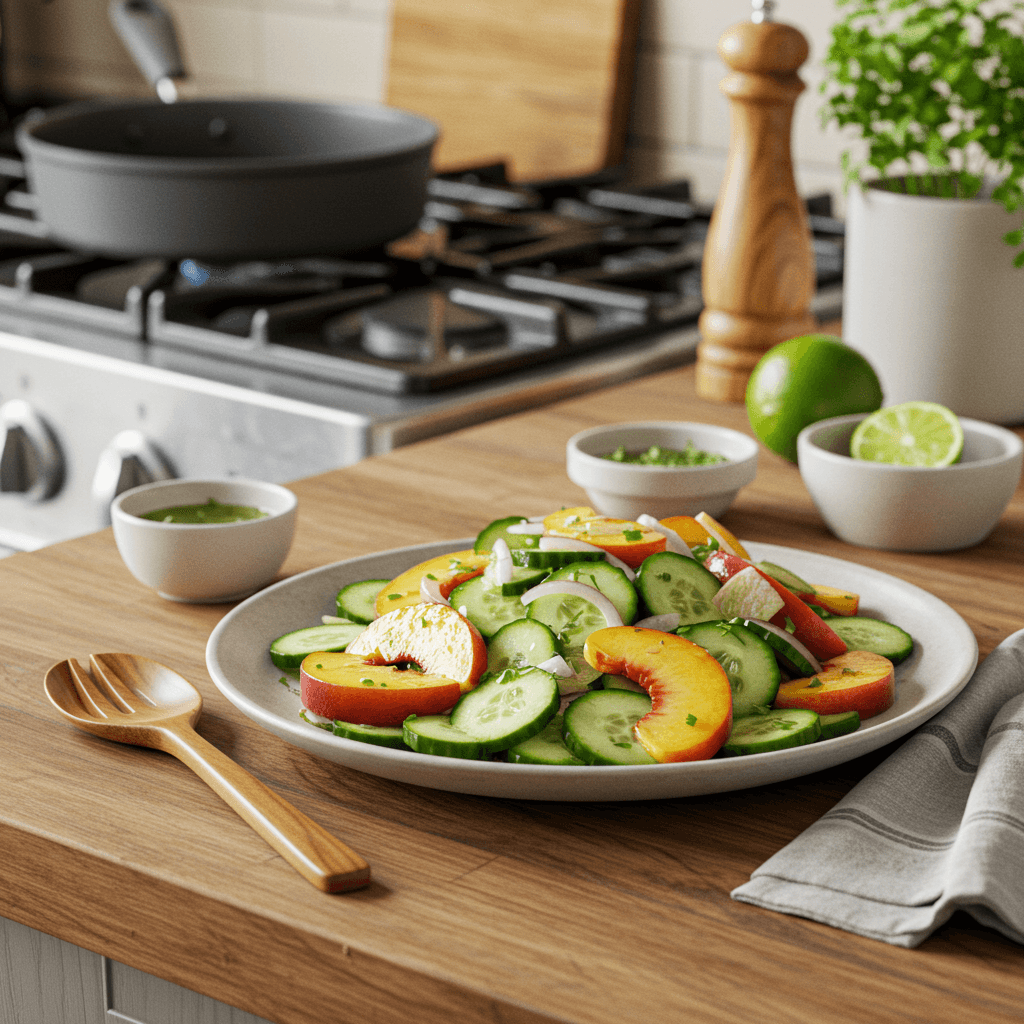 Refreshing Cucumber and Peach Salad with Basil-Lime Drizzle