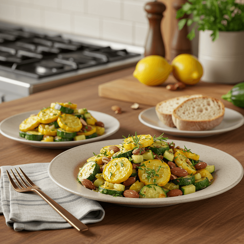 Refreshing Lemon Zucchini & Summer Squash Sauté with Smoked Almonds