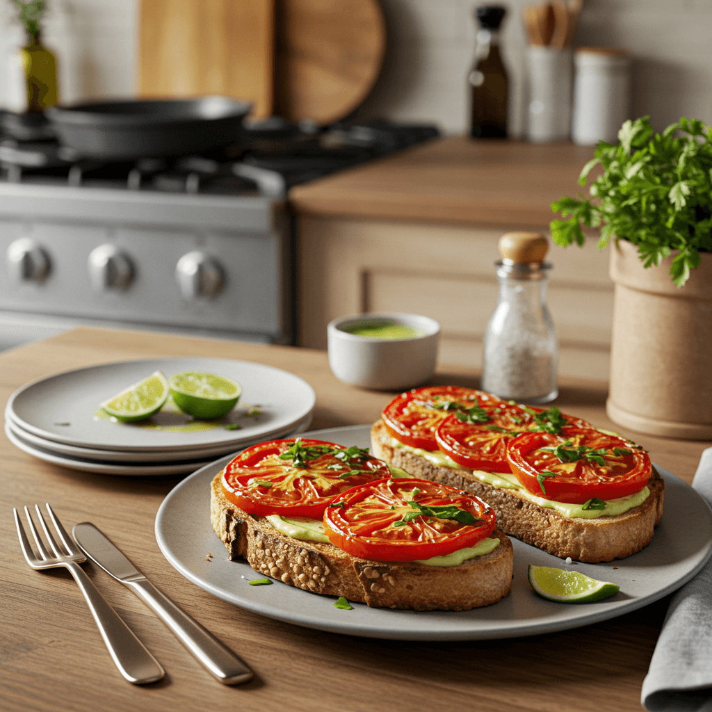 Roasted Tomato and Sourdough Tartine with Lime-Cilantro Drizzle