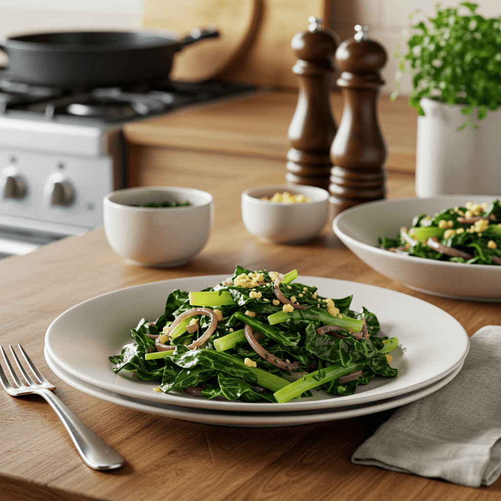 Sautéed Greens with Anchovy-Garlic Vinaigrette