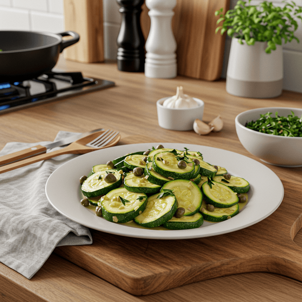 Sautéed Zucchini with Garlic Wine Sauce & Capers
