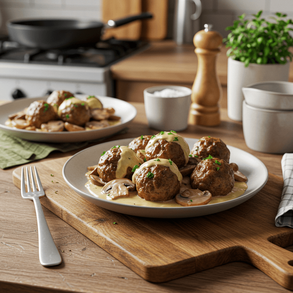 Savory Mushroom and Beef Meatballs with Creamy Sauce