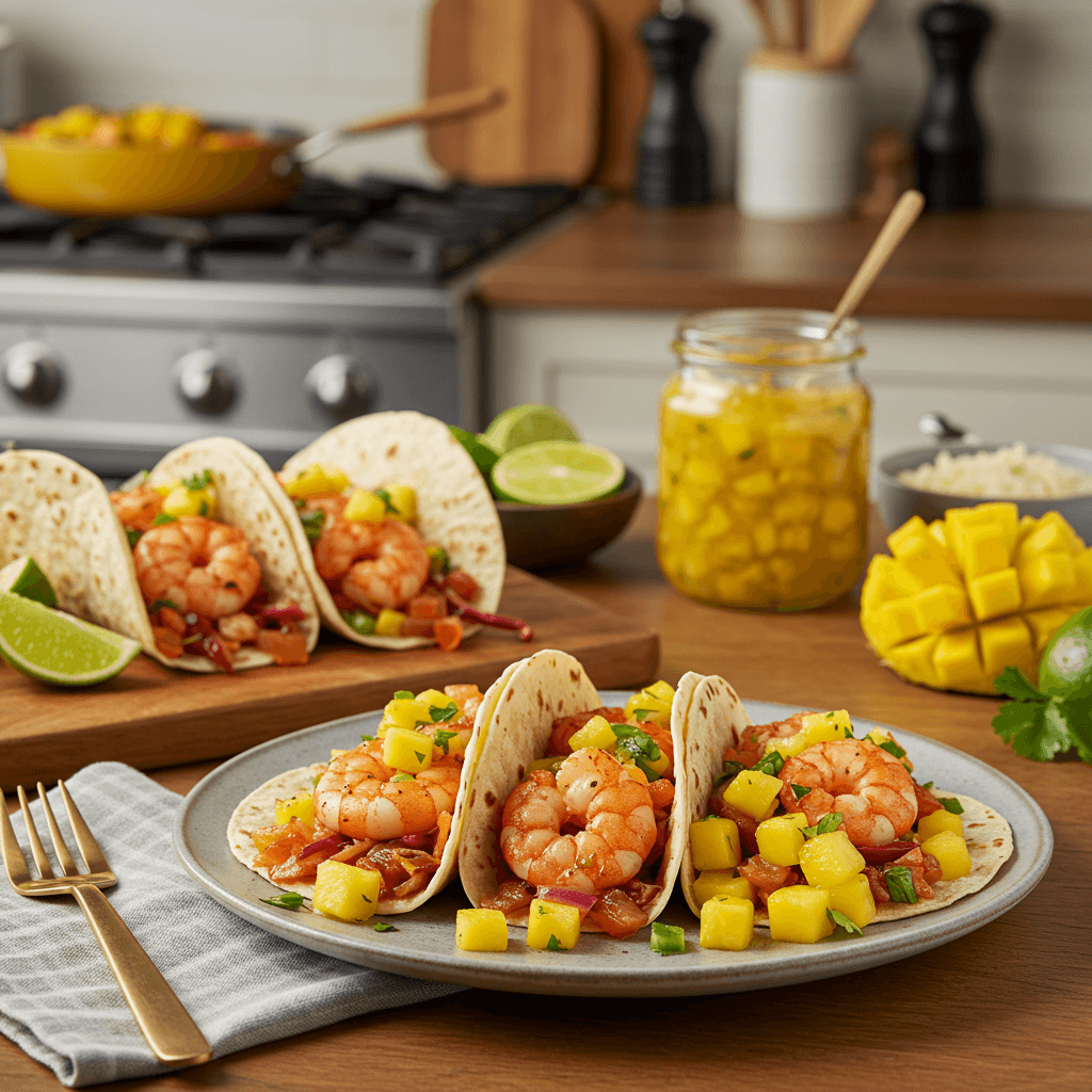 Sizzling Chipotle Shrimp Tacos with Pineapple Mango Salsa