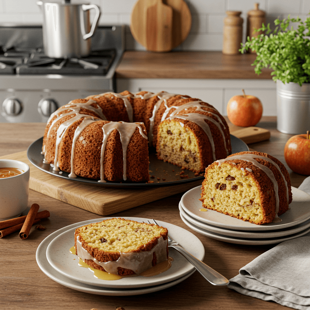Spiced Apple Butter Raisin Cake with Maple Glaze