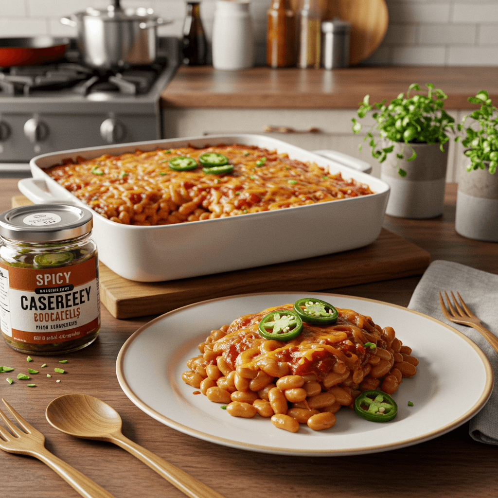 Spicy Baked Bean Casserole with Pickled Jalapeños