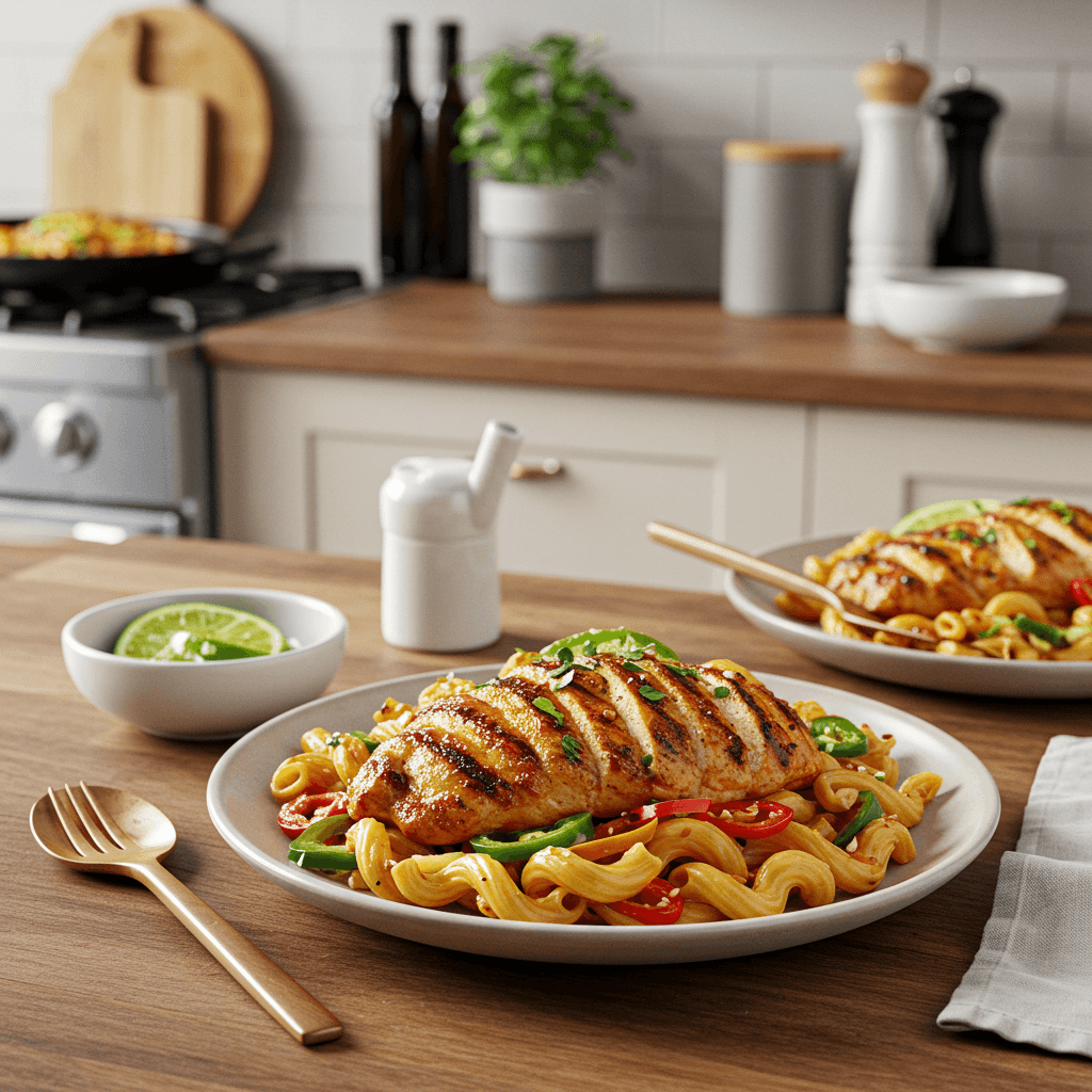 Spicy Guajillo and Lime Cavatappi with Grilled Chicken