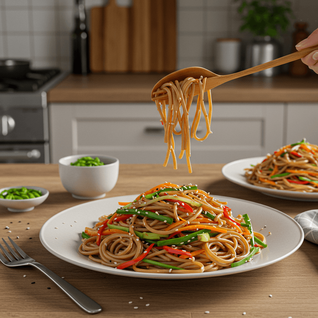 Spicy Korean Soba Noodle Salad with Crisp Vegetables
