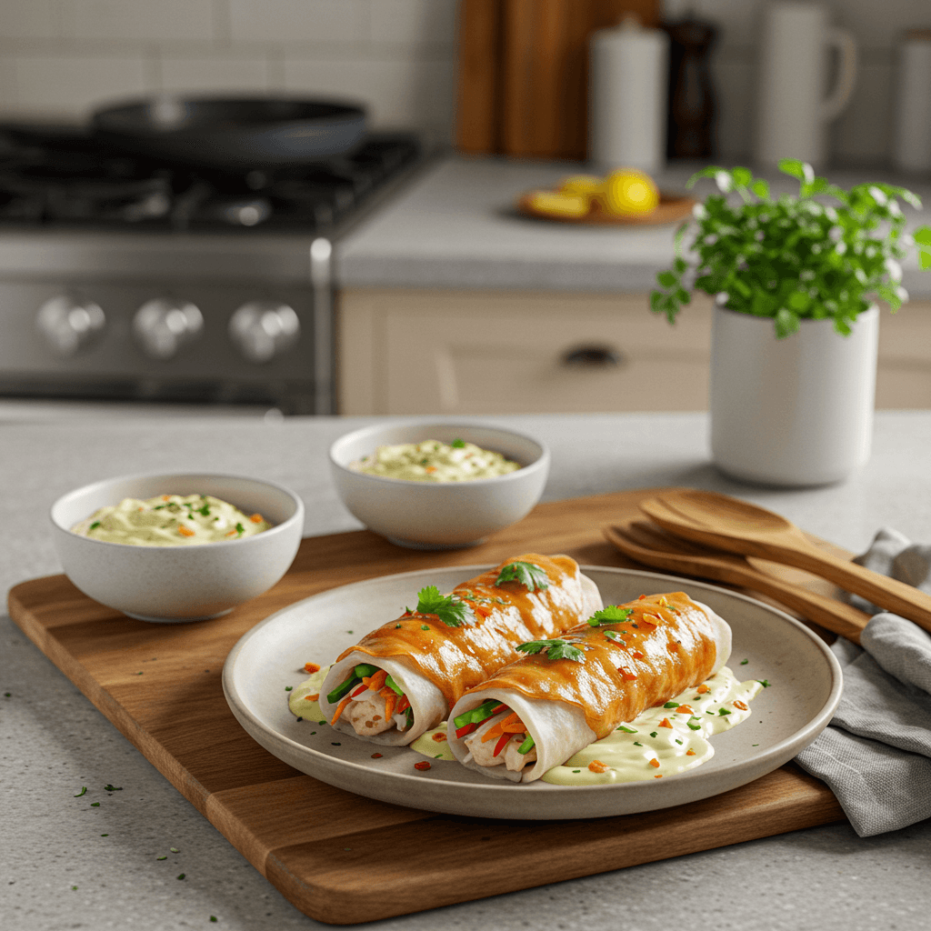 Spicy Shrimp Rolls with Creamy Lemon-Cilantro Sauce
