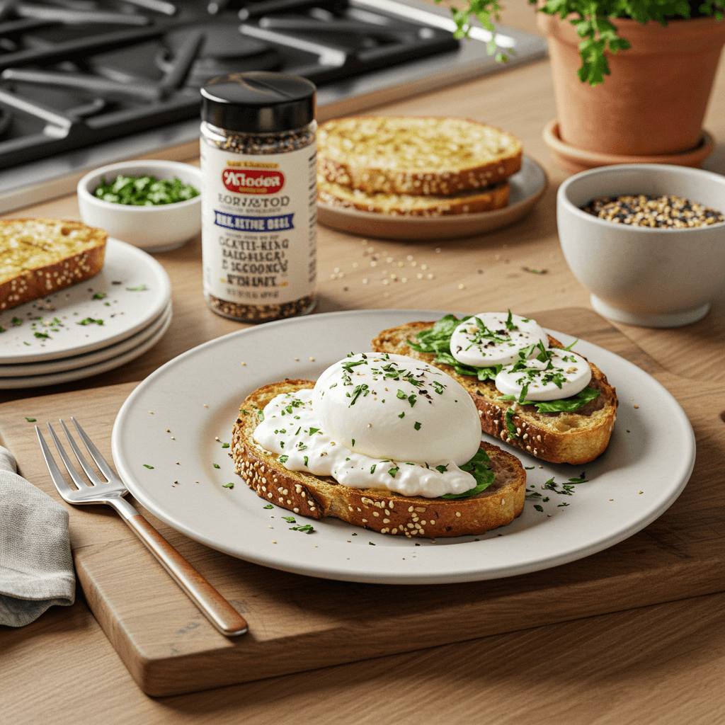 Stove-Top Burrata and Herb Toasts with Everything Bagel Seasoning