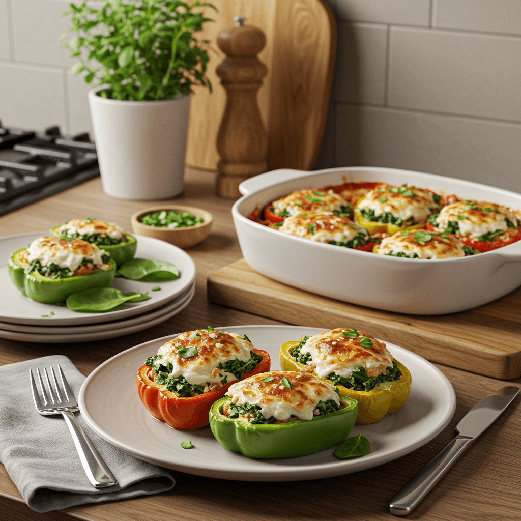 Stovetop Spinach and Smoked Mozzarella Stuffed Peppers