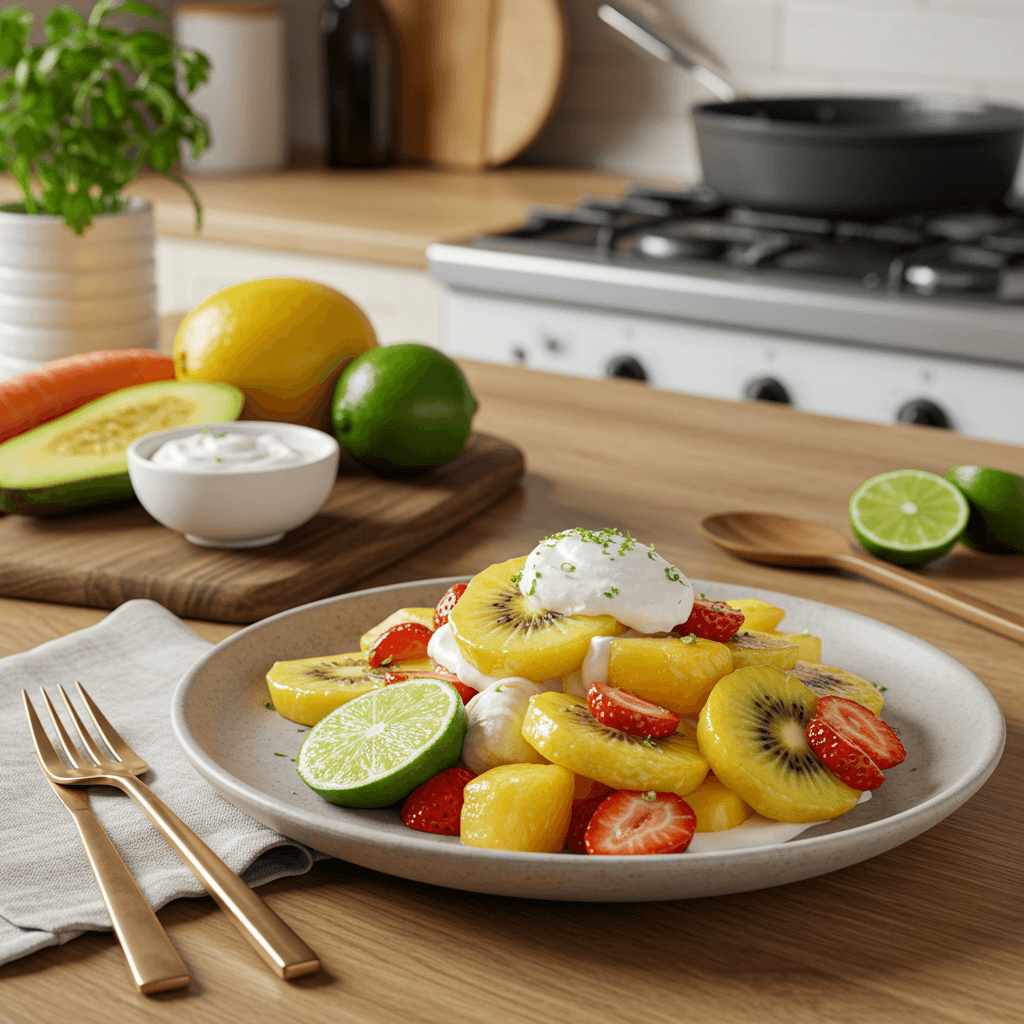 Tropical Fruit Delight with Lime Coconut Drizzle