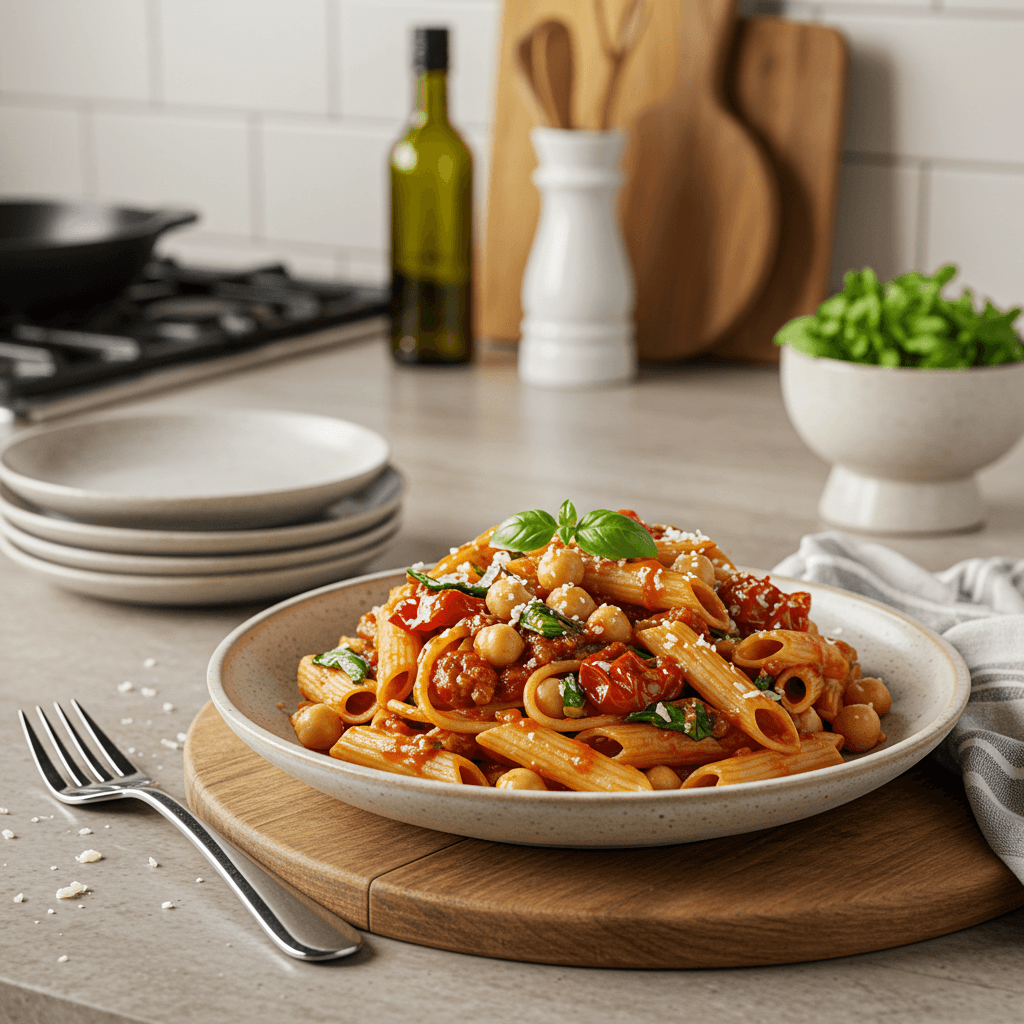 Ultimate Stove-Top Tomato Basil Chickpea Pasta