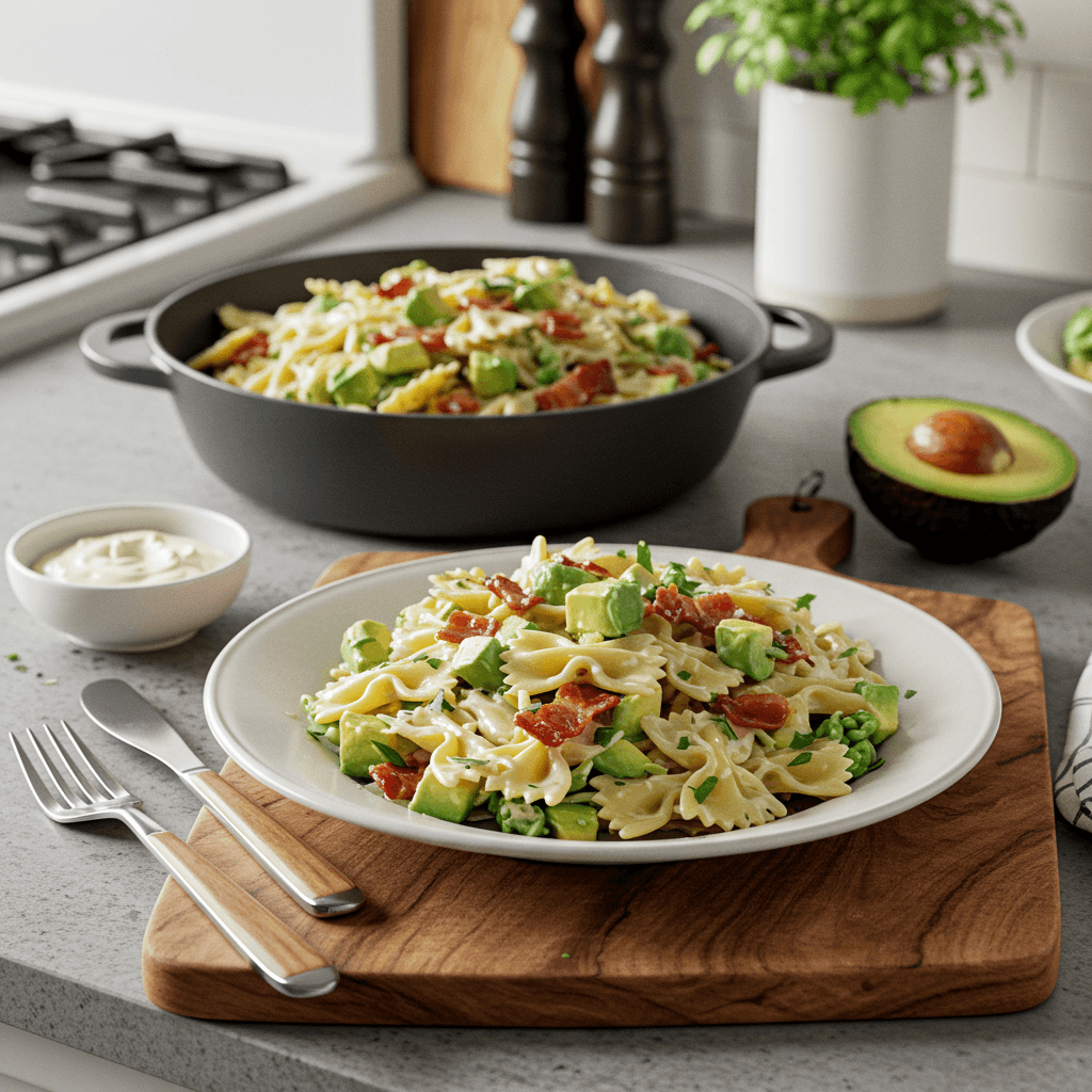 Zesty Bowtie Pasta Salad with Avocado and Bacon