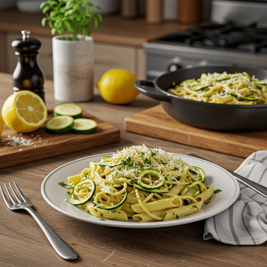 Zucchini Lemon Parmesan Pasta with Fresh Herbs