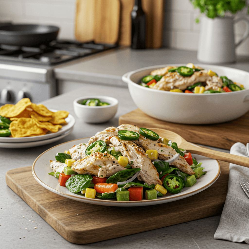 Baked Herb Chicken Salad with Crunchy Jalapeño Chips