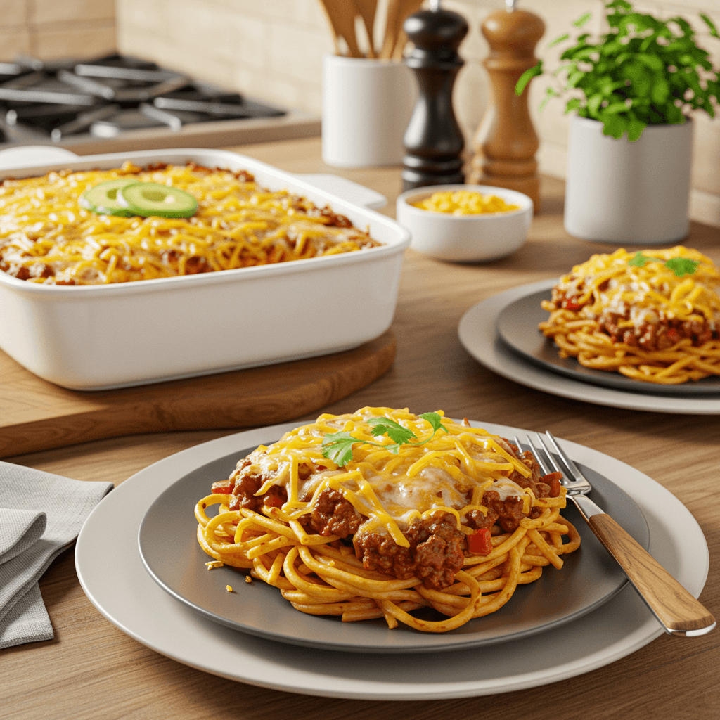 Baked Taco Spaghetti Casserole