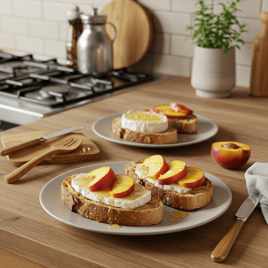 Broiled Sourdough with Brie, Nectarine, and Honey Drizzle
