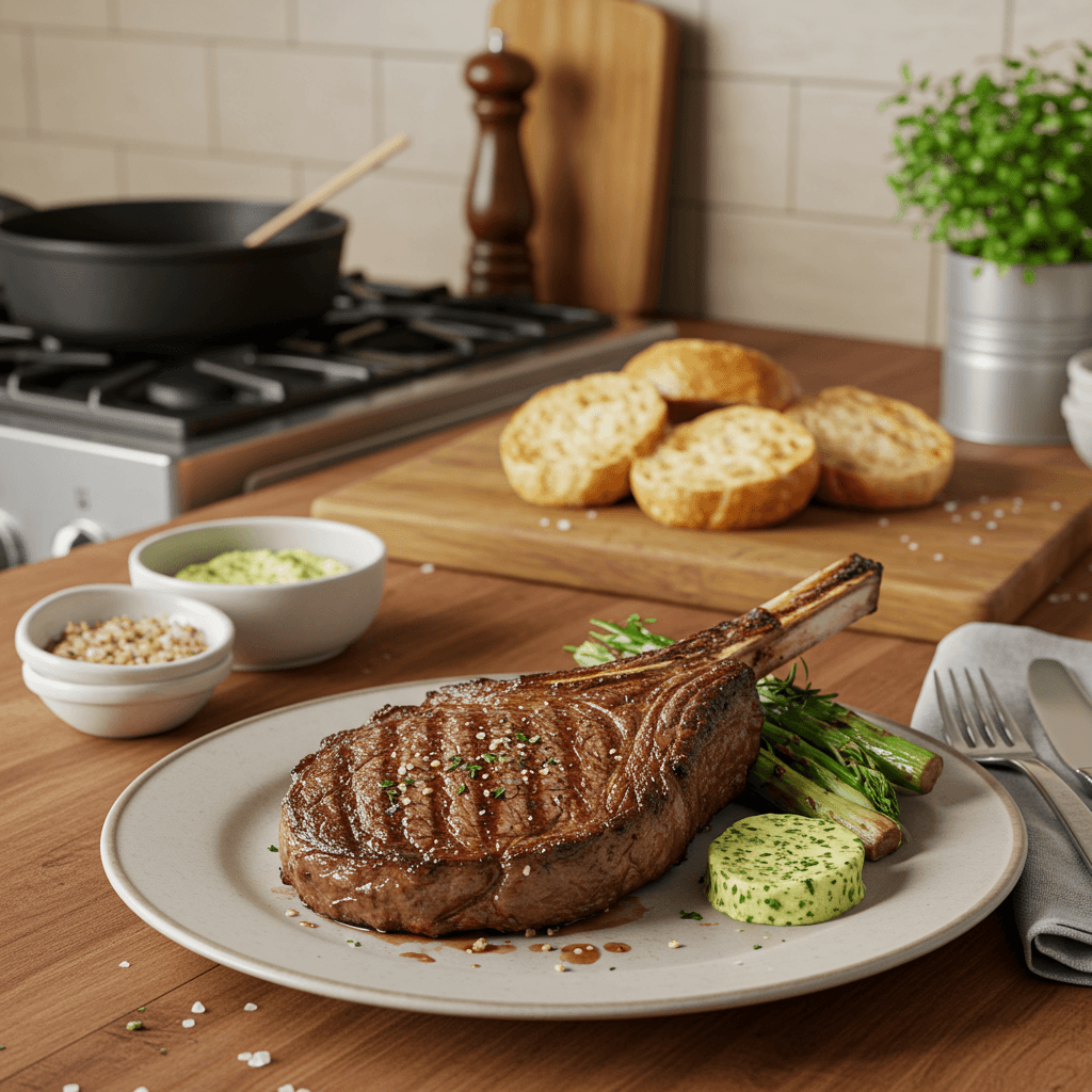 Charcoal-Grilled Ribeye with Herb-Infused Butter