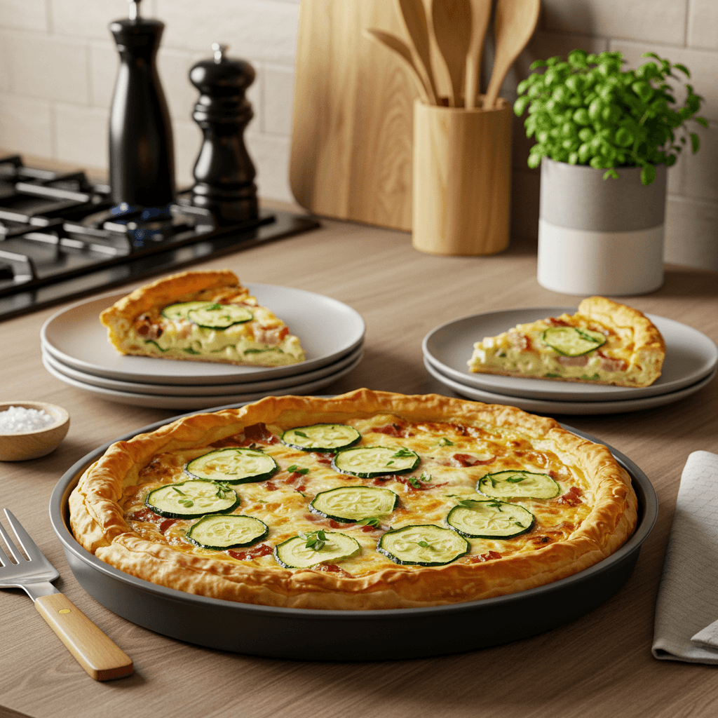 Cheesy Zucchini and Ham Filo Tart with Fresh Herbs