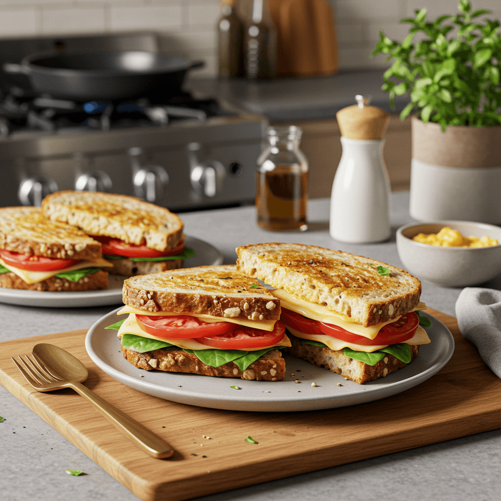 Crispy Cheddar and Heirloom Tomato Sourdough Sandwich