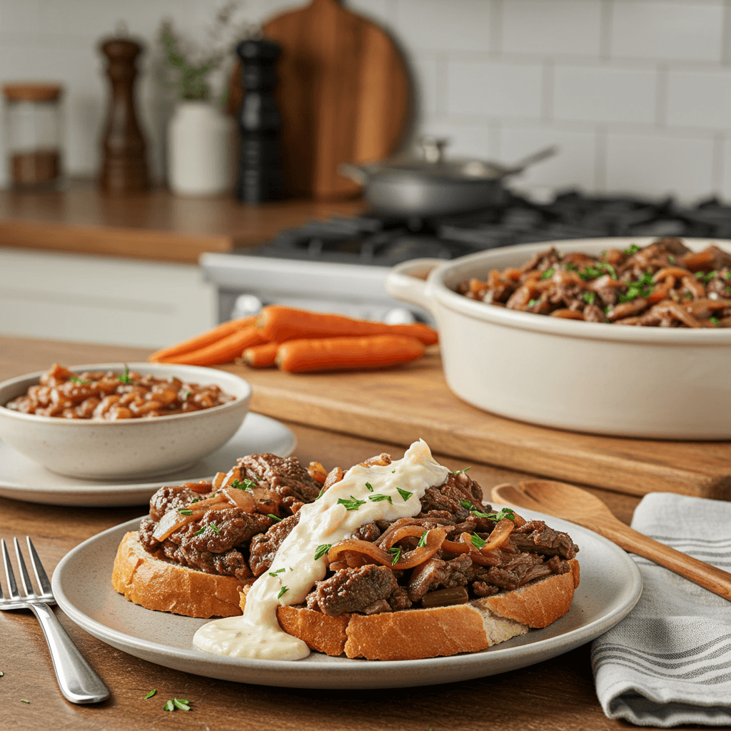 Crock Pot Beef Chuck Roast Sandwiches with Creamy Horseradish Sauce