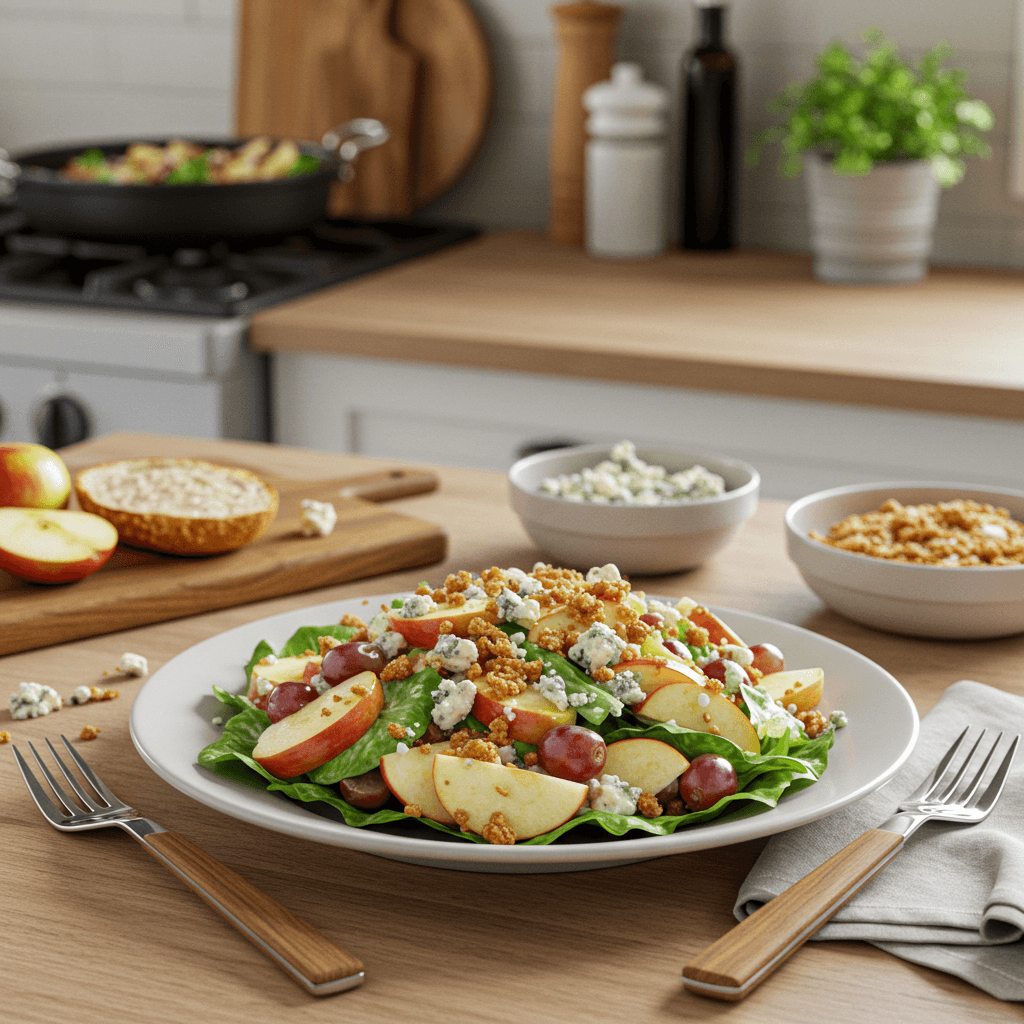 Crunchy Apple-Grape Blue Cheese Salad with Vinegar Chip Crumble