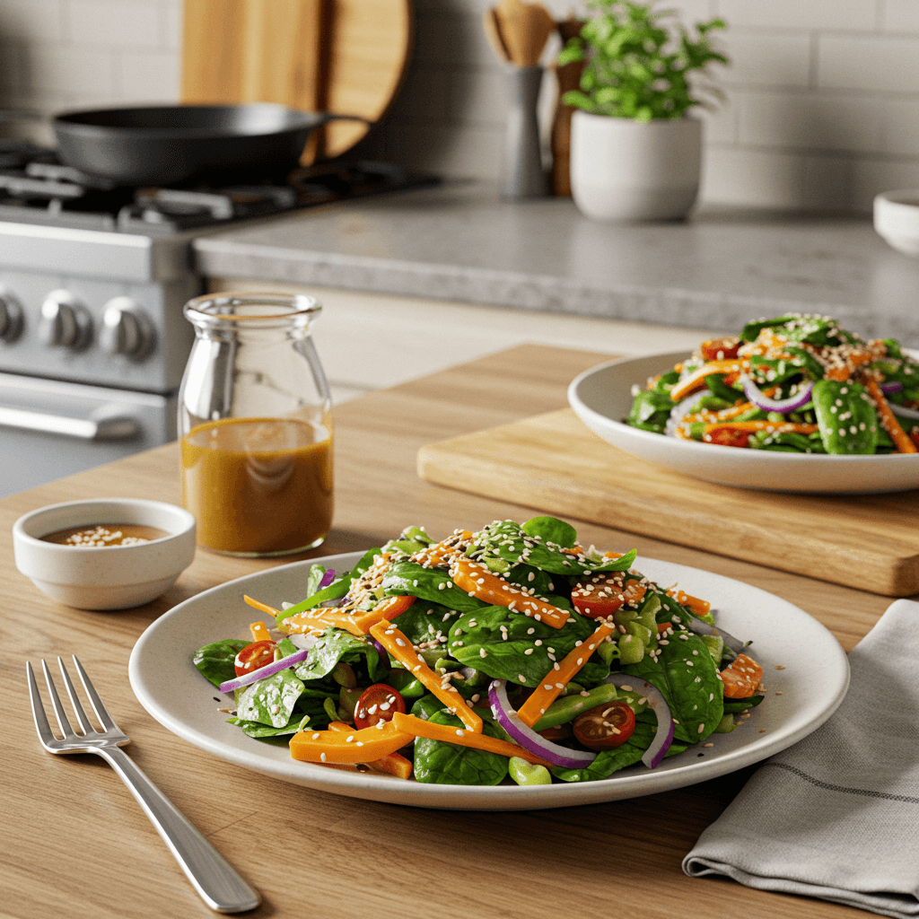 Crunchy Asian Sesame Salad with Honey-Ginger Dressing