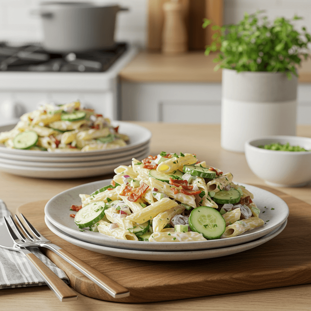 Cucumber Bacon Ranch Pasta Salad Recipe (20 Minutes, Make-Ahead)