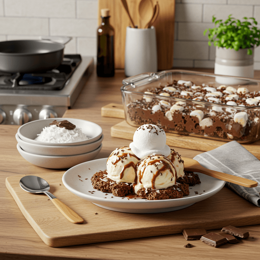 Decadent Marshmallow Chocolate Coconut Sundae